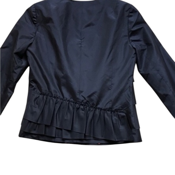 J. Crew Silk Taffeta Cascade Women's Navy Ruffled Jacket - Picture 5 of 5